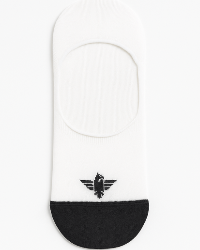 Black and white sock with a logo on a white background